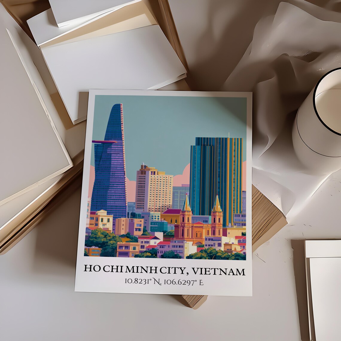 Ho Chi Minh City Vietnam Skyline Cathedral Spires Travel Art Poster - Image 5