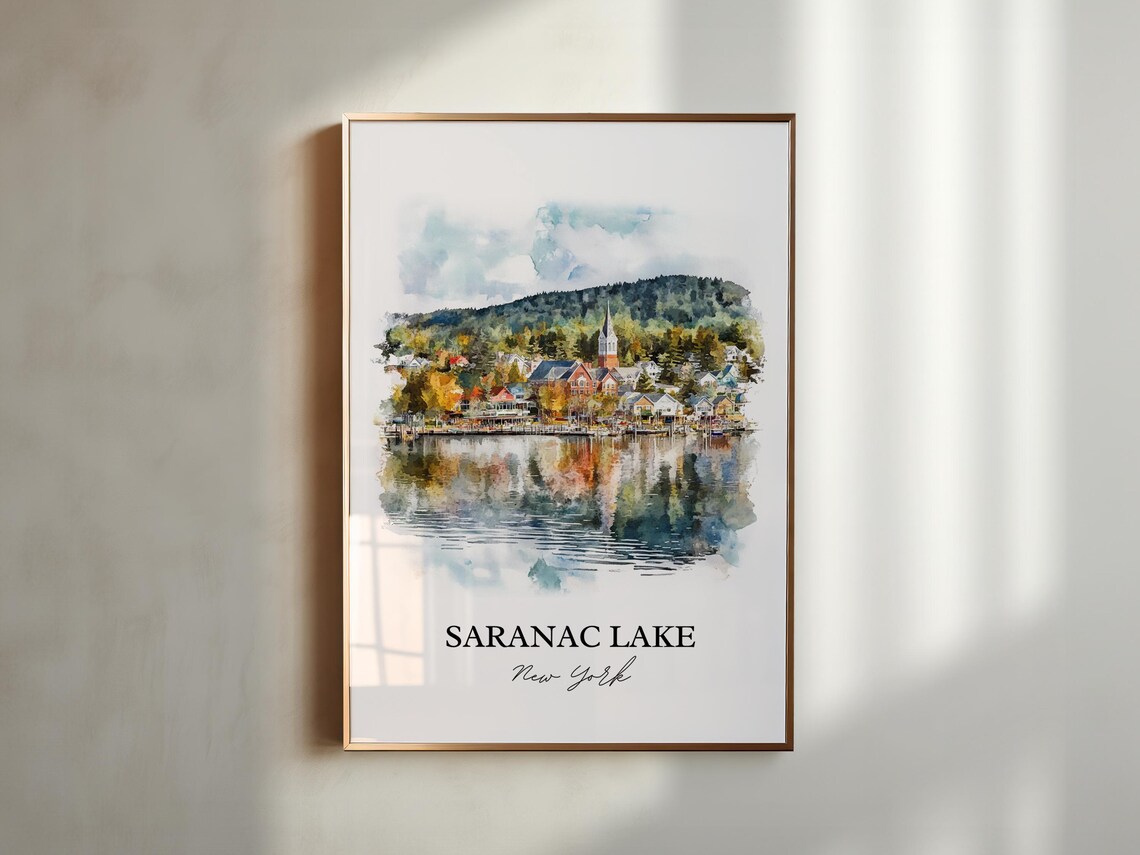 Saranac Lake New York Lakeside Village Watercolor Travel Gift Poster - Image 5