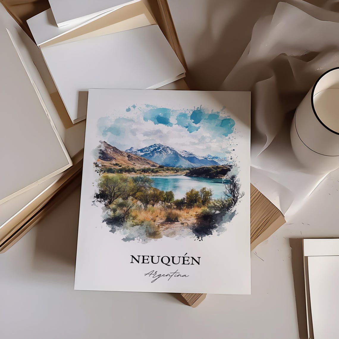 Neuqun Wall Art Confluencia Dept Print Argentina Watercolor Gift Travel Poster Housewarming - Image 2