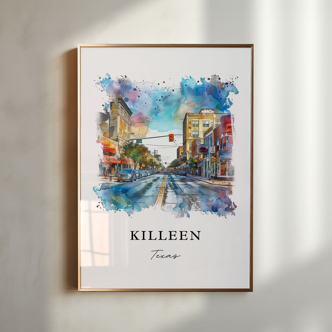 Killeen Texas Historic Downtown Main Street Watercolor Poster