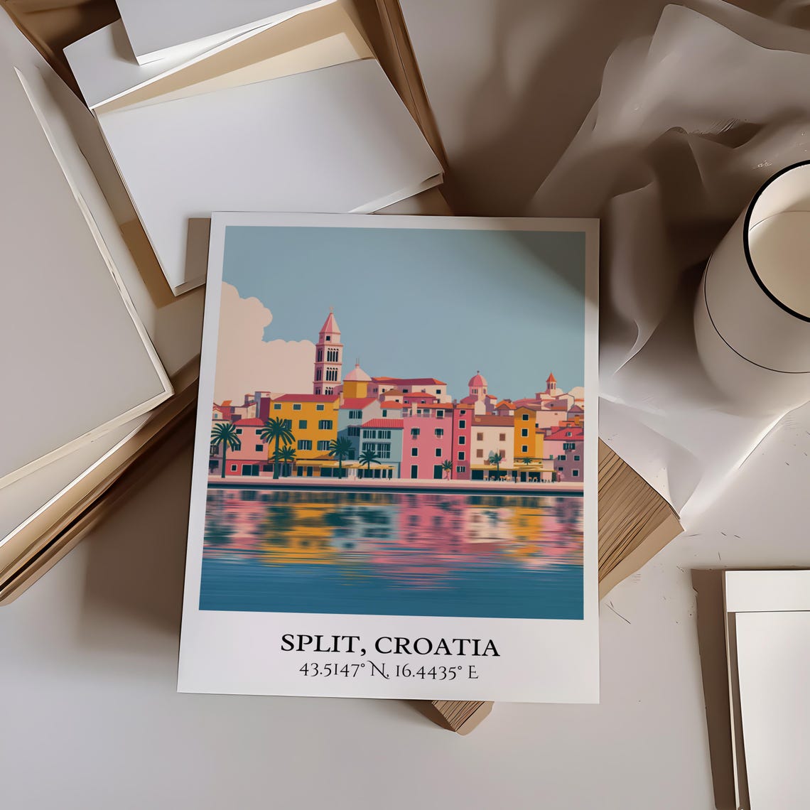 Split Croatia Retro Harbor City Skyline Vintage Travel Decor Poster - Image 3