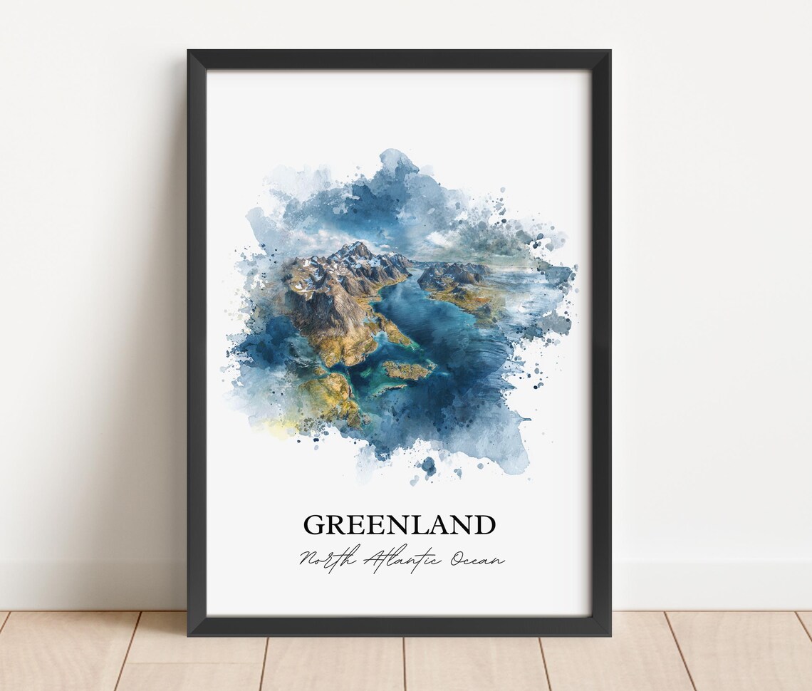 Greenland North Atlantic Rugged Fjords Aerial Watercolor Poster - Image 4