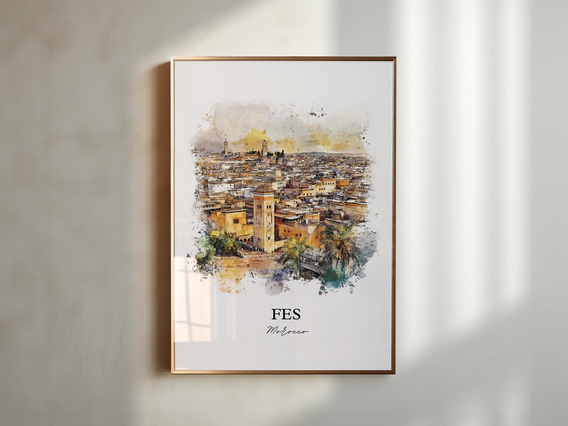 Fes Morocco Watercolor Travel Poster, Wall Art Print - Image 3