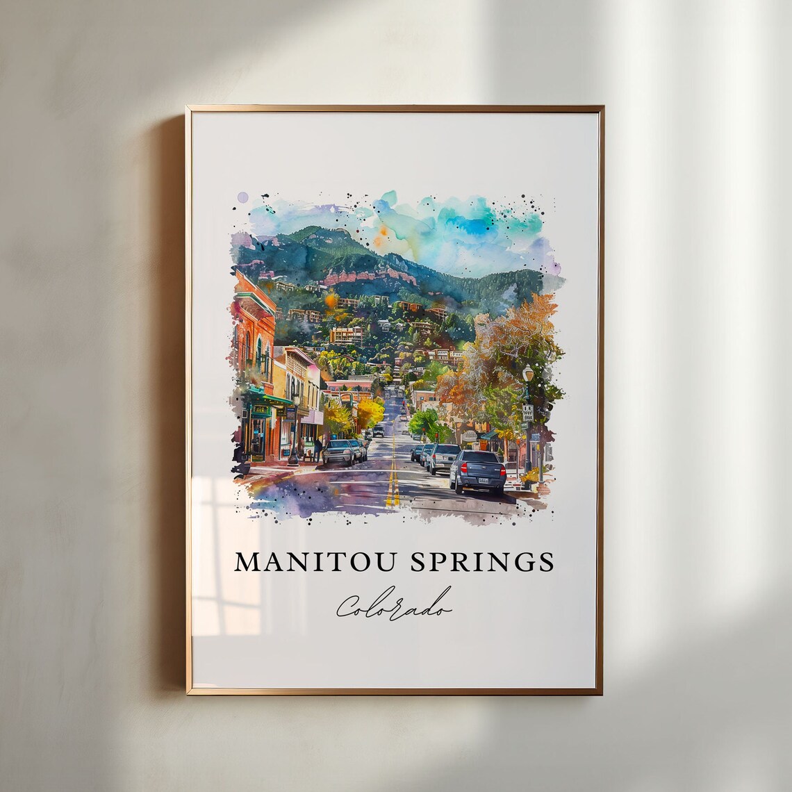 Manitou Springs Colorado Mountain Town Street Watercolor Poster