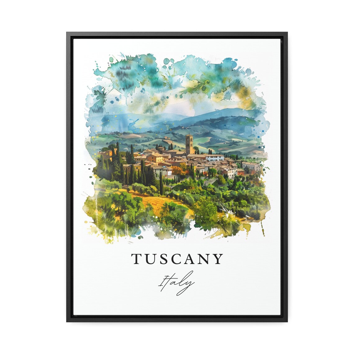Tuscany Italy Cypress Hills Village Watercolor Travel Poster - Image 3