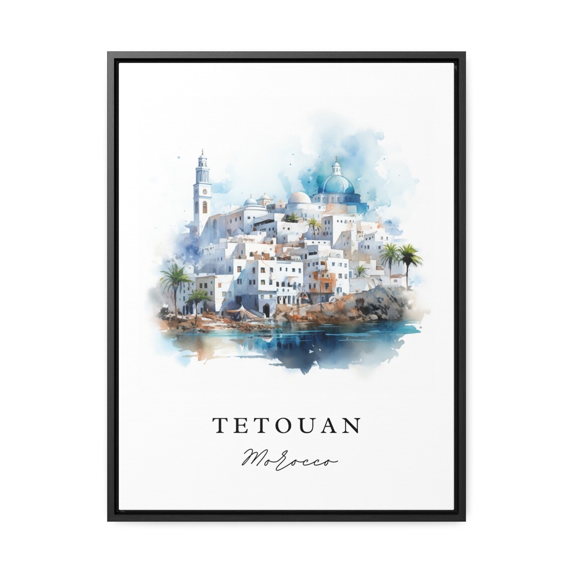 Tetouan Morocco Watercolor Of White City Mosque And Minaret Poster - Image 2