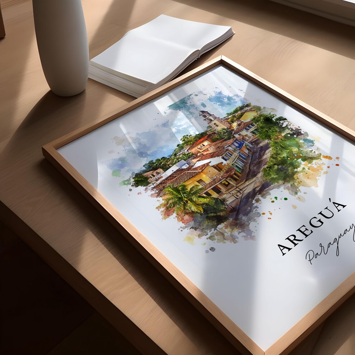 Aregua Paraguay Watercolor Colorful Colonial Street Scene Poster - Image 5
