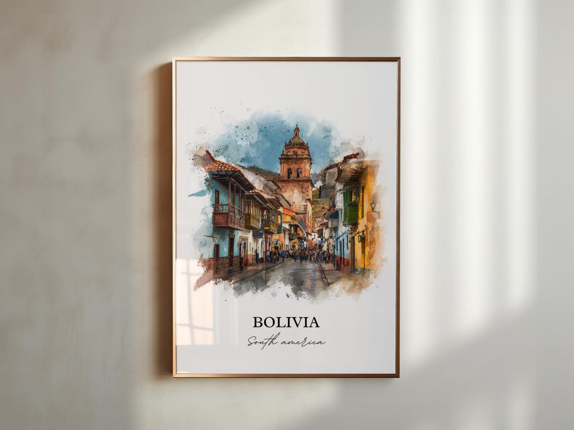Bolivia Wall Art Print Watercolor Country Gift Travel Poster Housewarming - Image 5