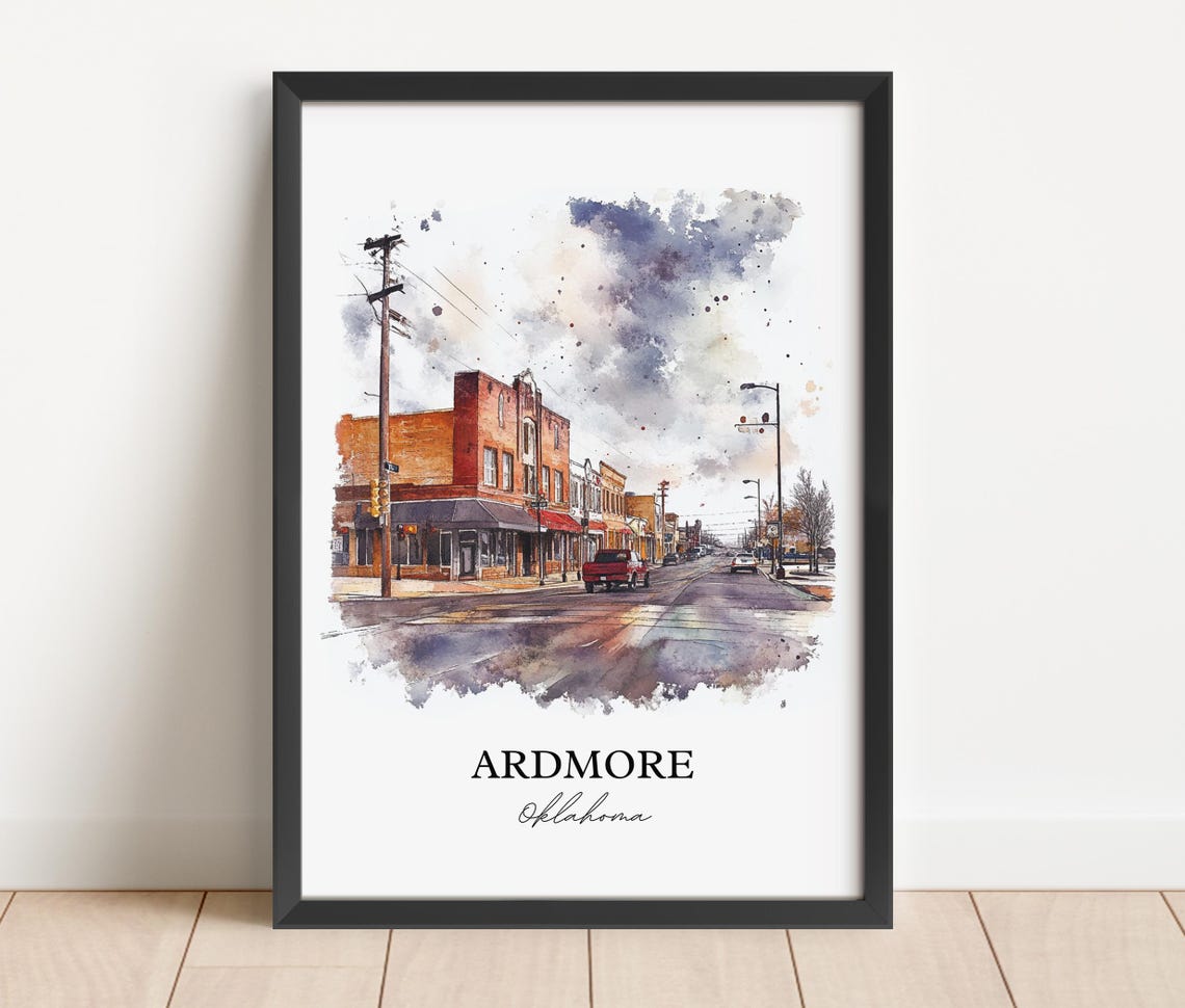 Ardmore Oklahoma Watercolor Historic Brick Main Street Poster - Image 5