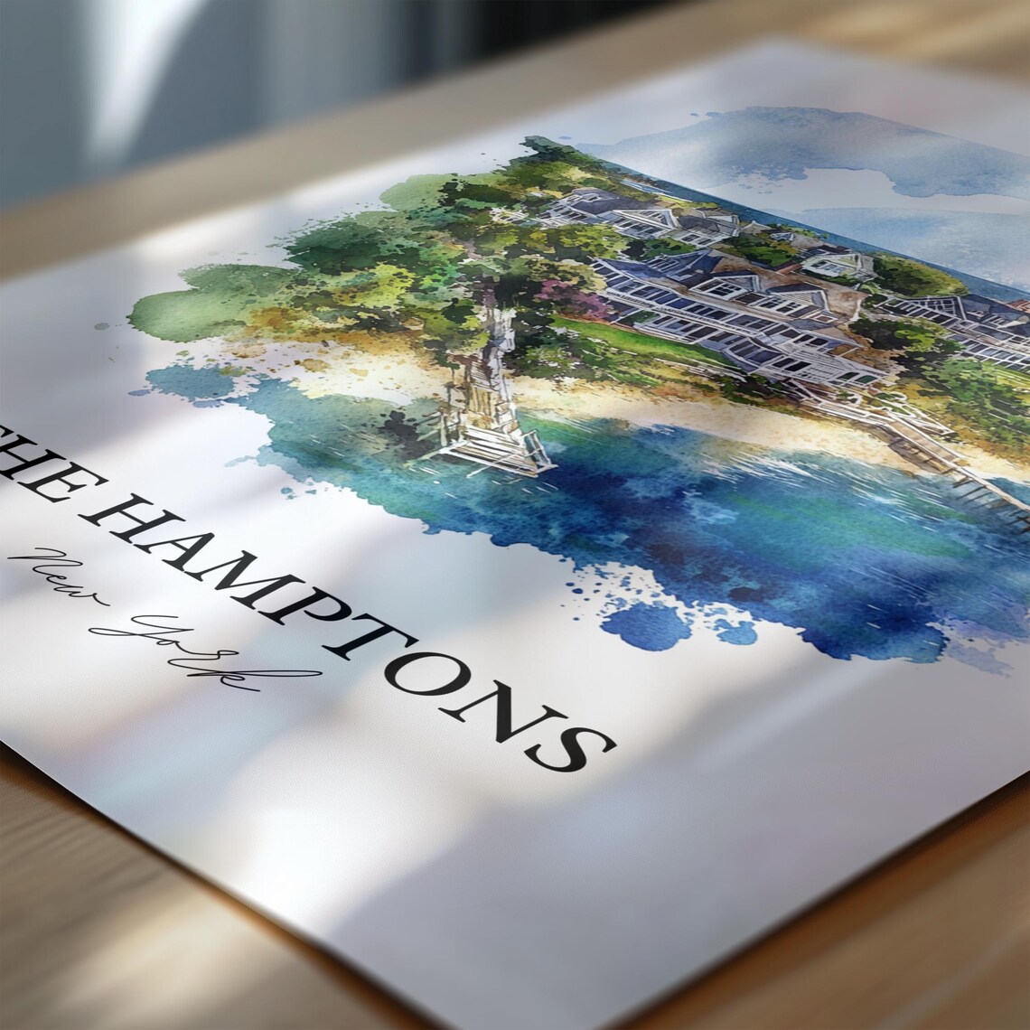 The Hamptons New York Watercolor Beach House Scene Art Poster - Image 6