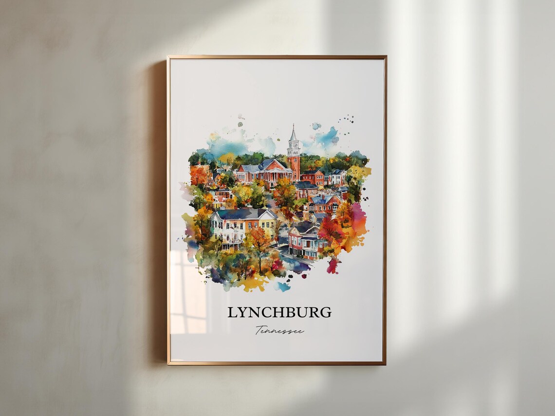 Lynchburg Tennessee Charming Historic Downtown Watercolor Art Poster - Image 2