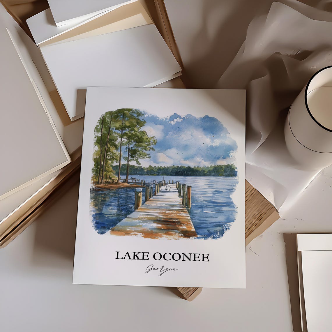 Lake Oconee Georgia Watercolor Wooden Dock Lake Pines Poster - Image 3