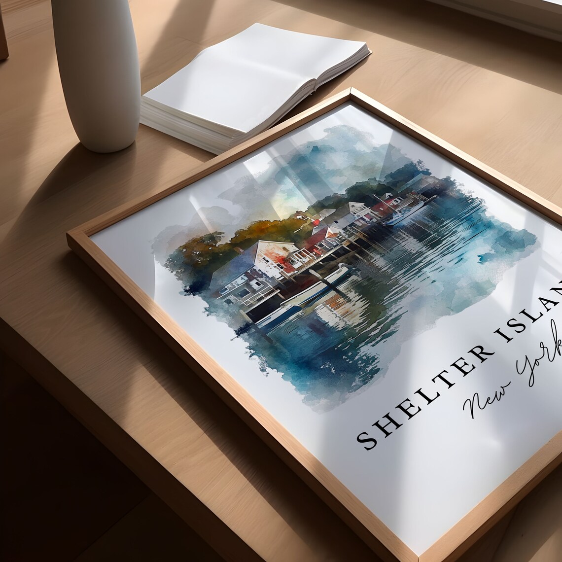 Shelter Island New York Watercolor Harbor Boats Waterfront Poster - Image 5