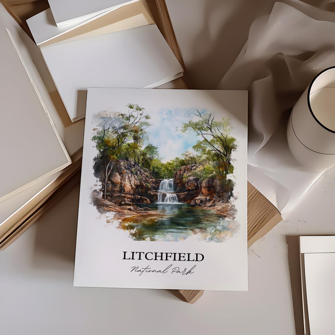 Litchfield National Park Waterfall Watercolor Nature Art Poster - Image 3