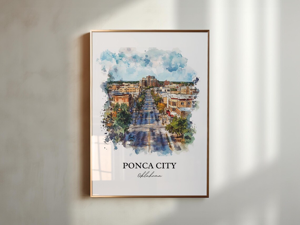 Ponca City Oklahoma City Street Watercolor Skyline Art Poster - Image 4