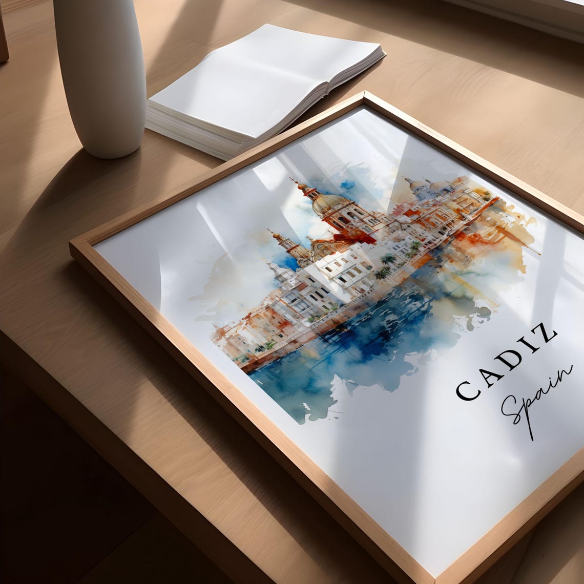 Cadiz Spain Watercolor Travel Poster, Housewarming - Image 4