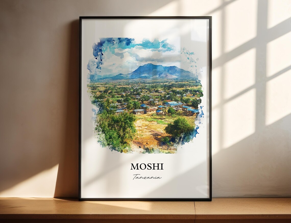 Moshi Tanzania Mountain Town Watercolor Landscape Art Poster