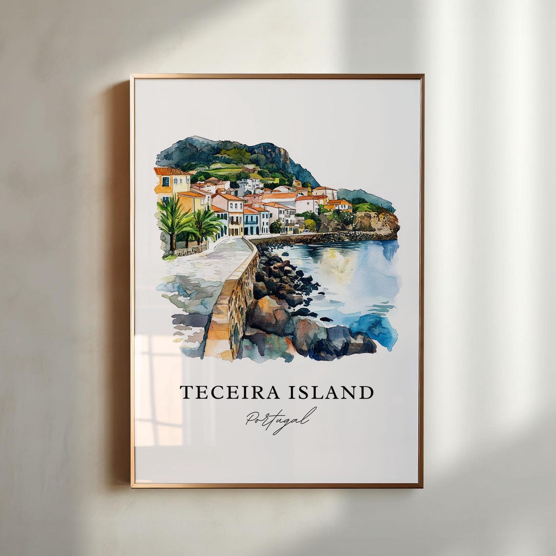 Teceira Island Watercolor Travel Poster, Portugal