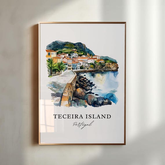 Teceira Island Watercolor Travel Poster, Portugal