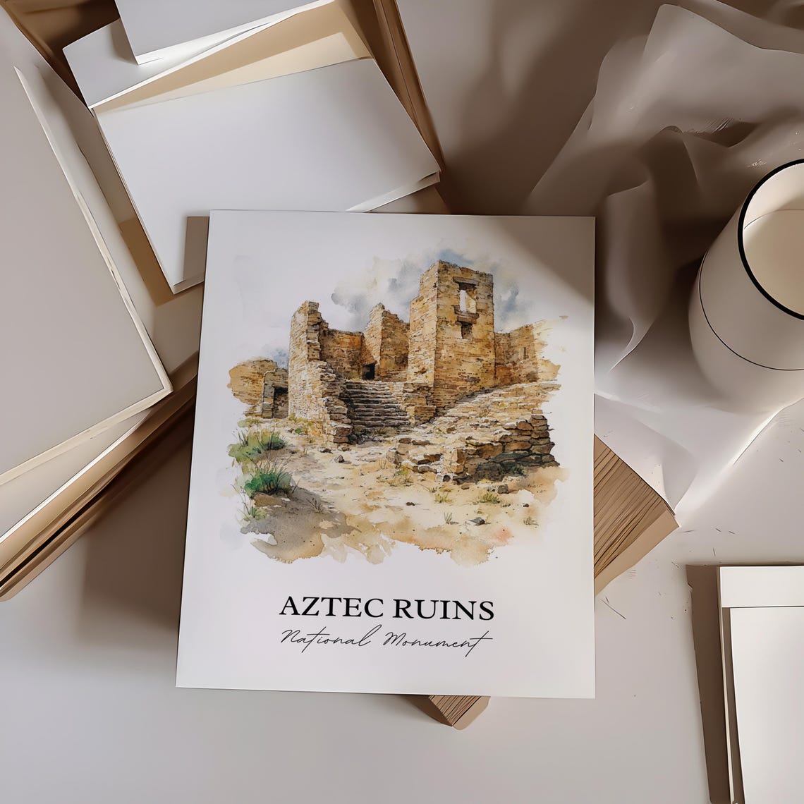 Aztec Ruins National Monument Watercolor Ancient Walls Poster - Image 2