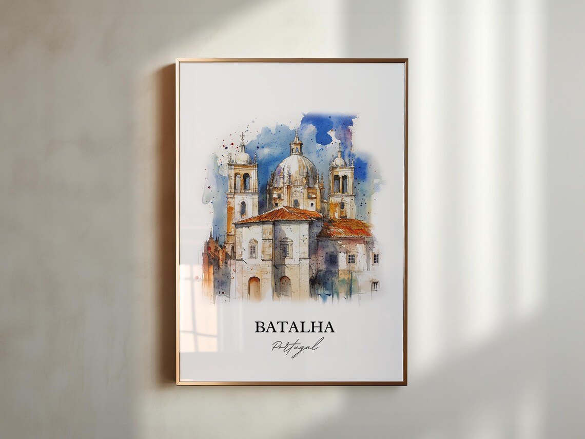 Batalha Portugal Watercolor Monastery Church Dome Architecture Poster - Image 3