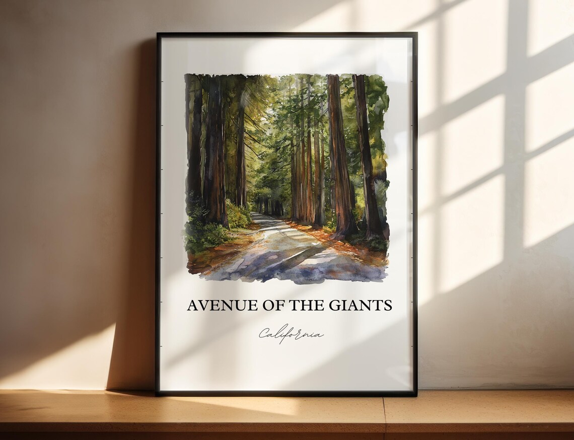Avenue of the Giants California Redwood Forest Road Travel Poster