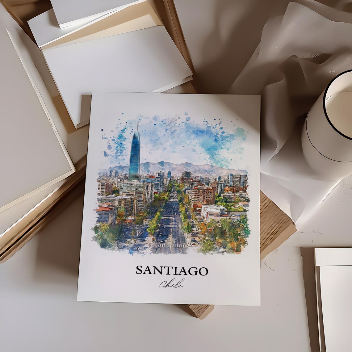 Santiago Wall Art Print Chile Watercolor Gift Travel Poster Housewarming - Image 2