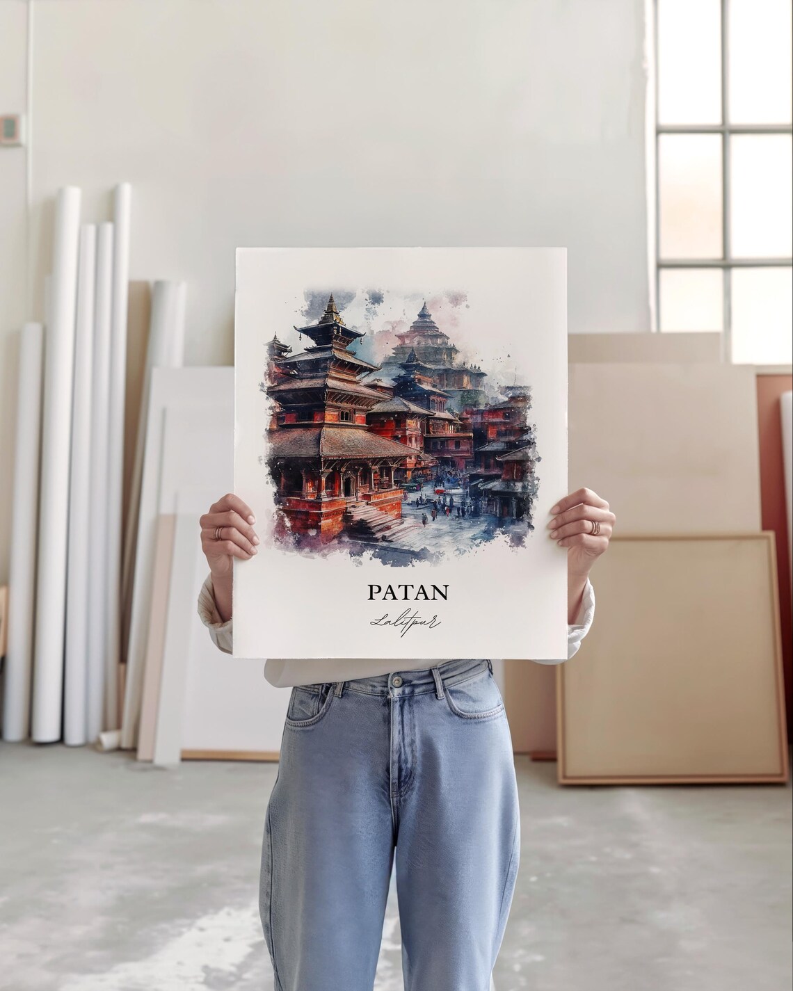 Patan Lalitpur Nepal Watercolor Pagoda Temples Travel Poster - Image 6