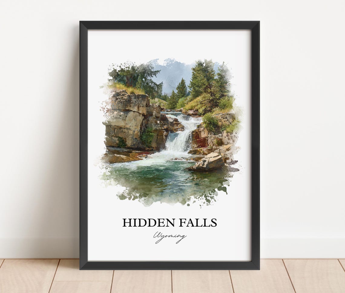 Hidden Falls Wyoming Emerald Pool Pine Forest Watercolor Poster - Image 4