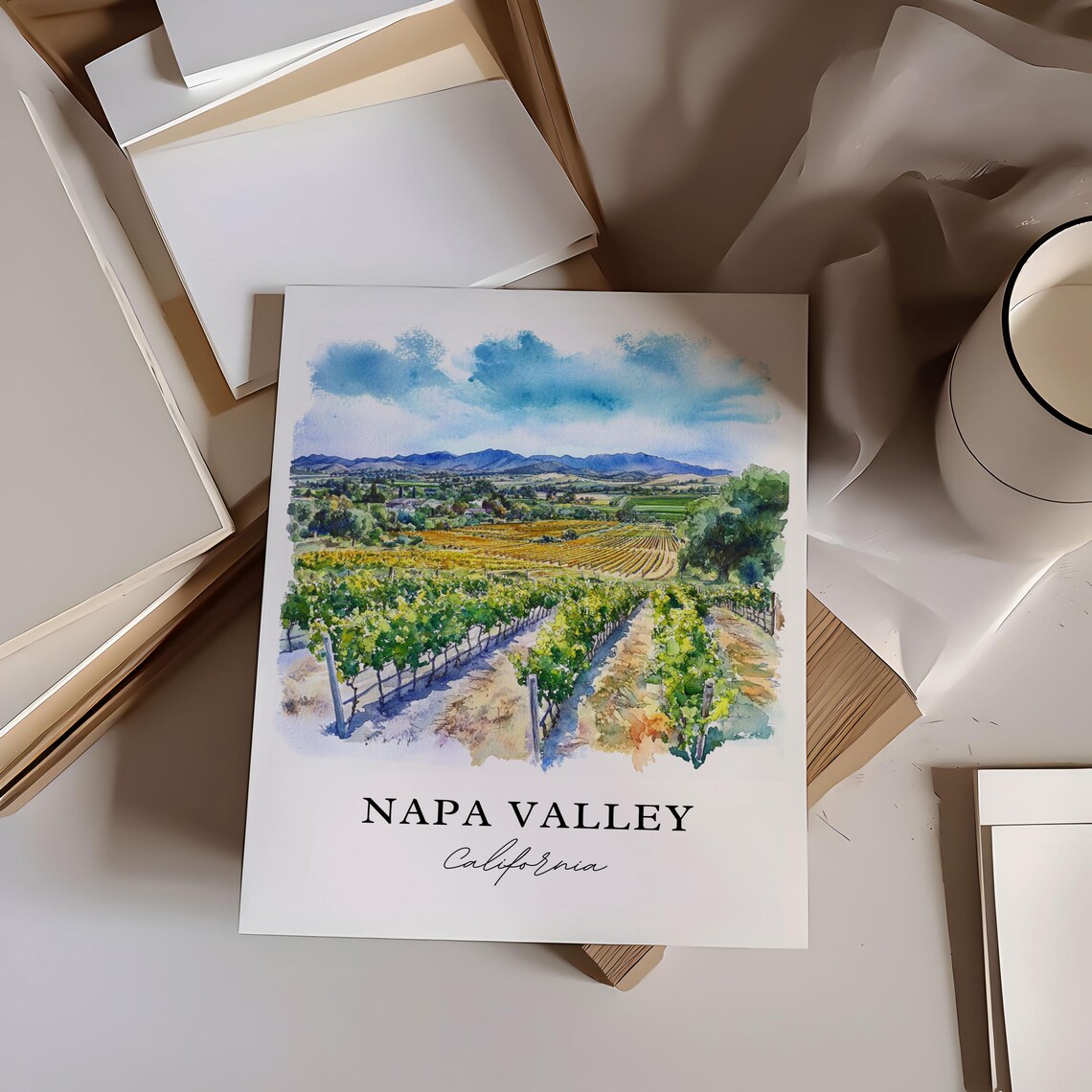 Napa Valley Watercolor Travel Poster, Wine Region - Image 4