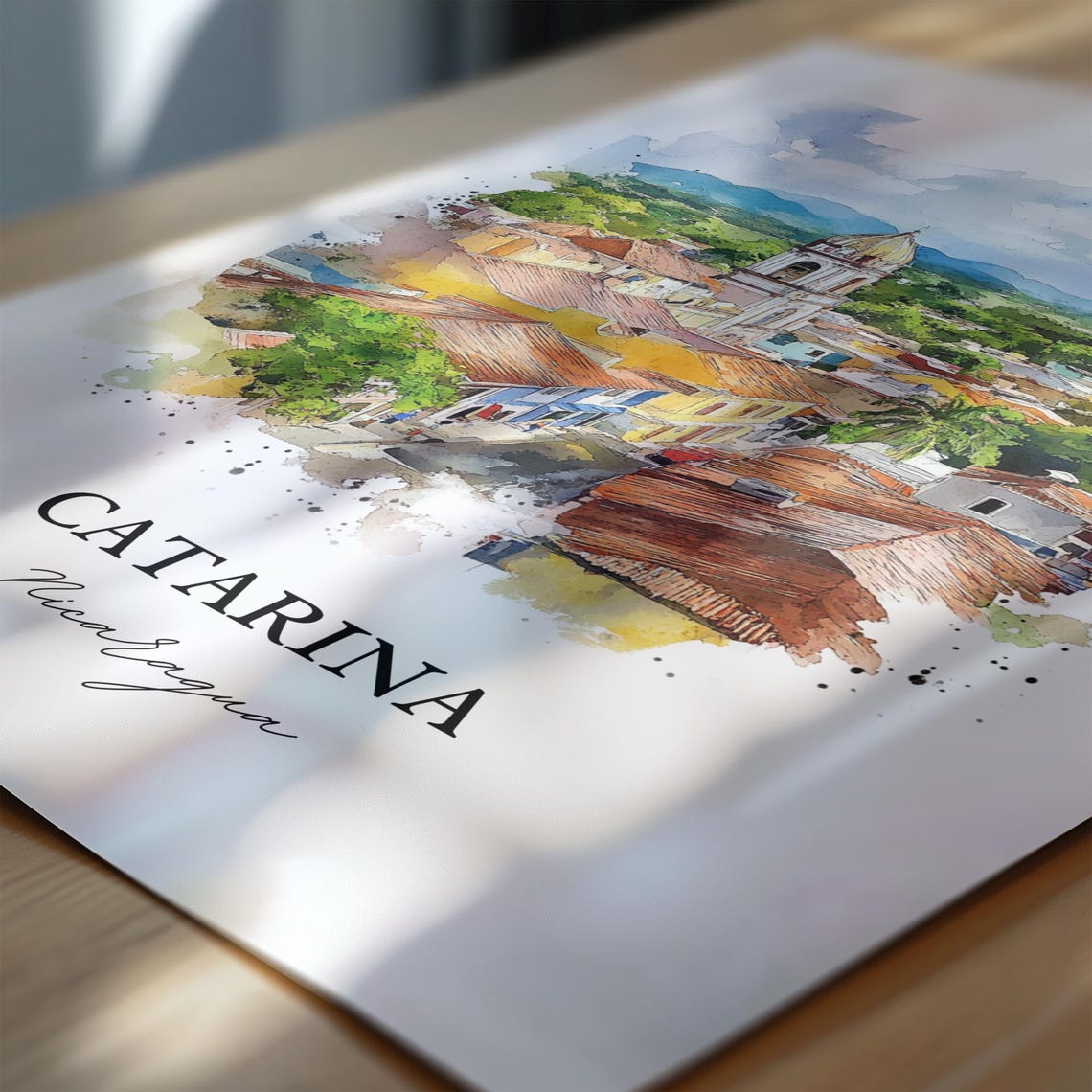 Catarina Nicaragua Watercolor Colonial Town Church View Travel Poster - Image 6