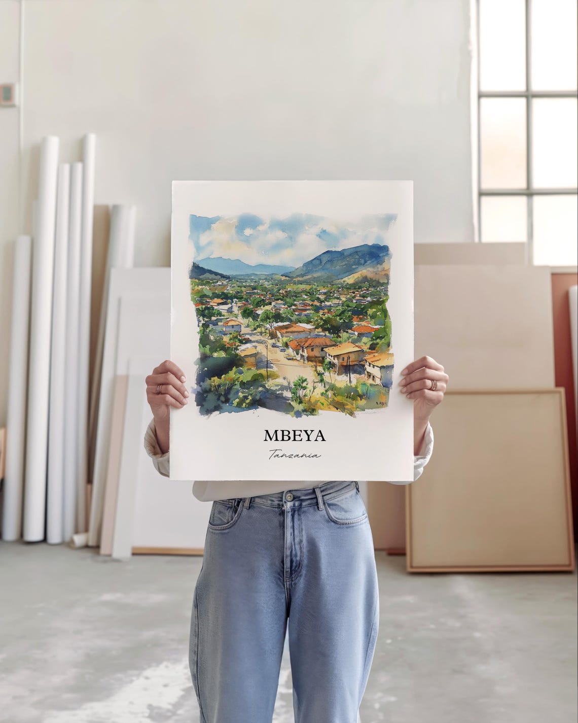 Mbeya Tanzania Lush Mountain Valley Town Watercolor Art Poster - Image 4