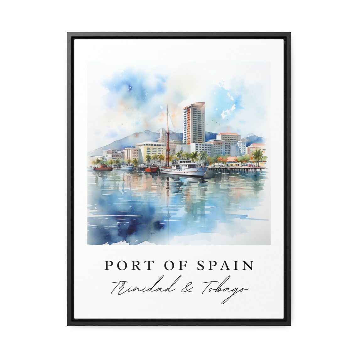 Port Of Spain Trinidad Watercolor Harbor Boats Skyline Poster - Image 2