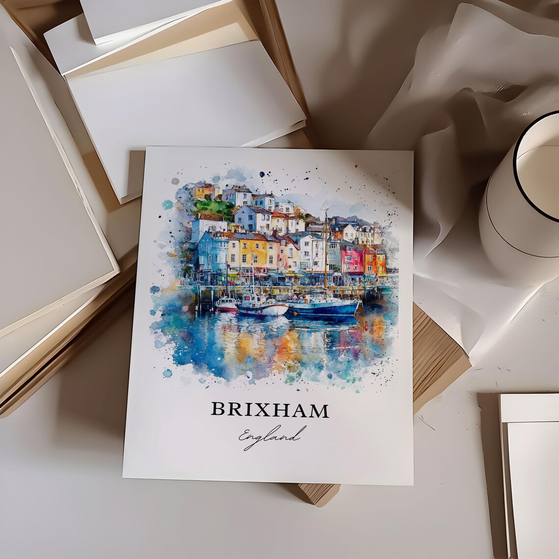 Brixham, Devon England Watercolor Travel Poster - Image 2