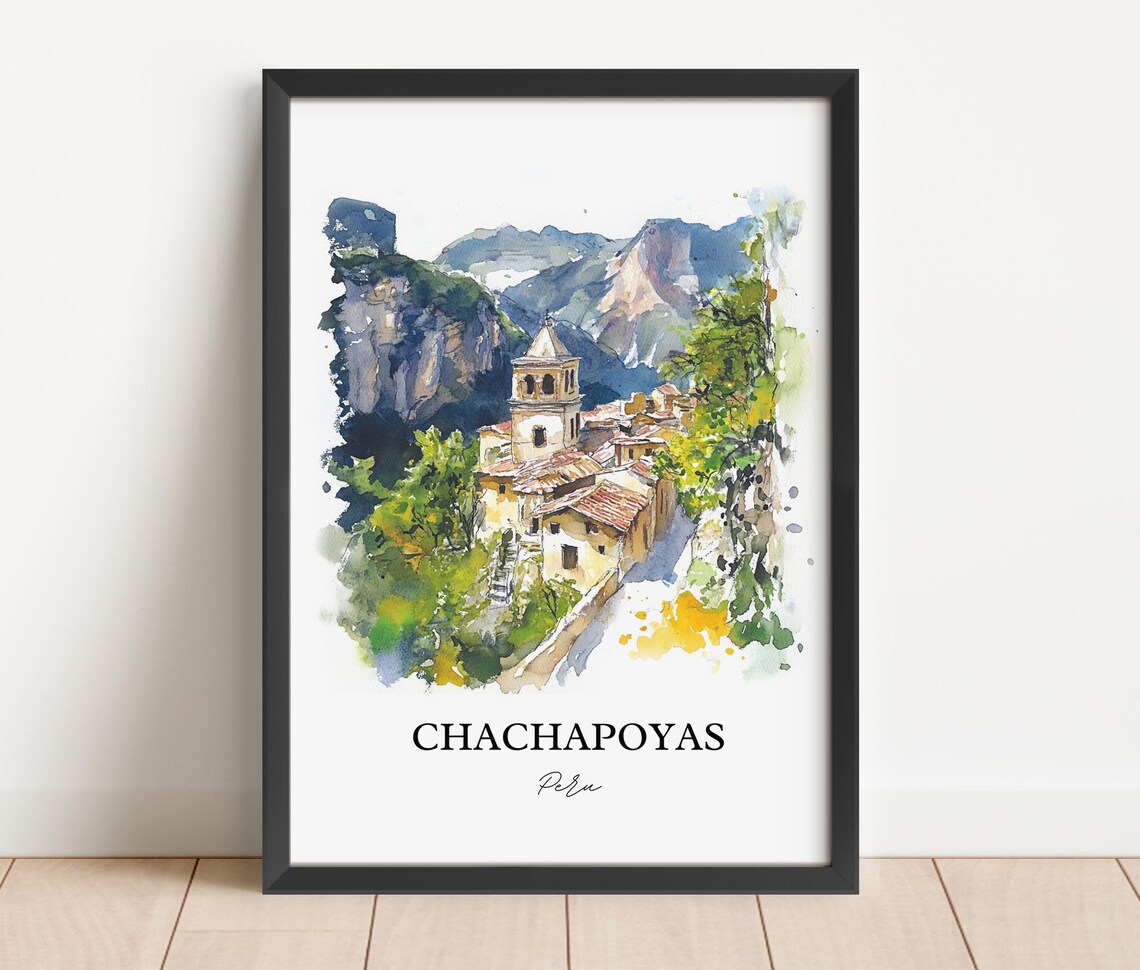 Chachapoyas Peru Mountain Town Church Tower Watercolor Poster - Image 2