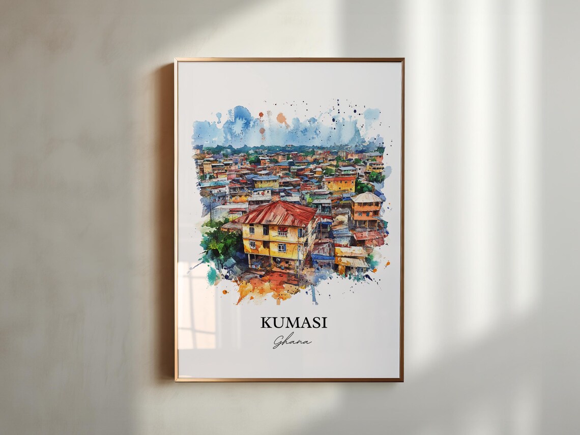 Kumasi Ghana Watercolor City Rooftops Street View Art Poster - Image 6