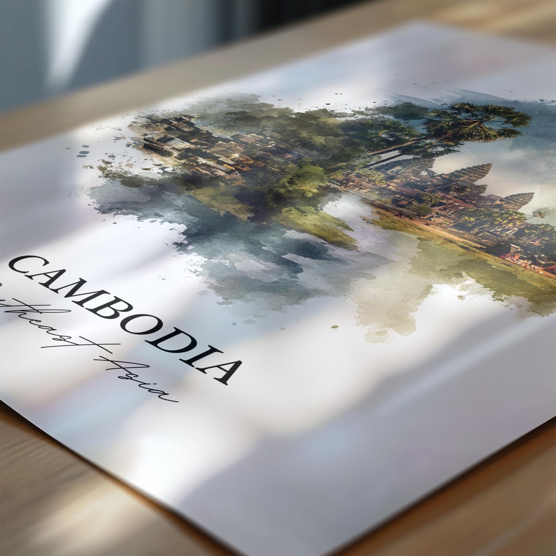 Cambodia Southeast Asia Ancient Temple Ruins Watercolor Travel Poster - Image 6