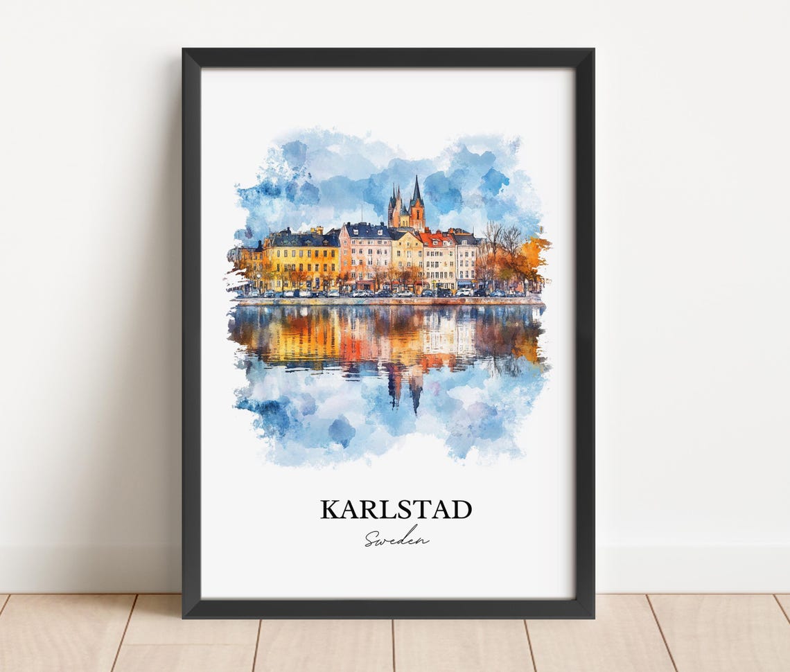 Karlstad Sweden Waterfront Reflection Watercolor Minimalist Poster - Image 4