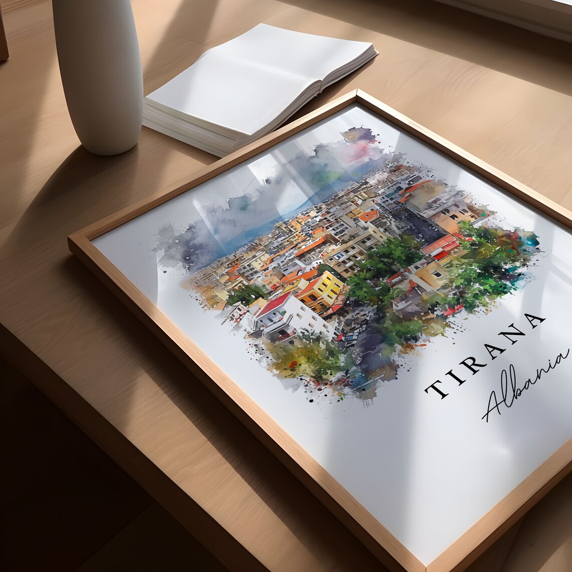 Tirana Albania Colorful Watercolor City View Travel Souvenir Poster - Image 5