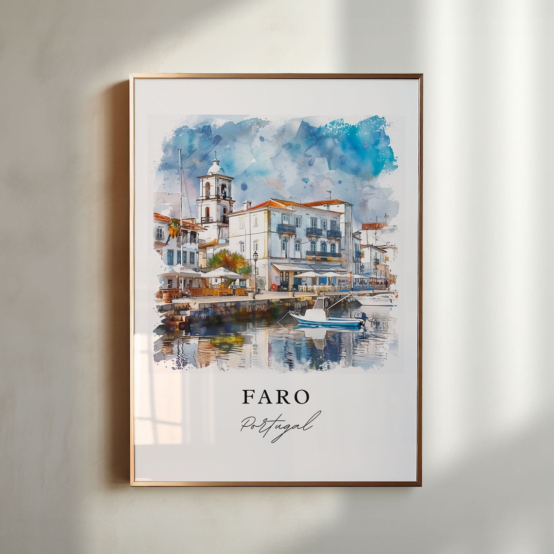 Faro Portugal Algarve Marina Harbor Watercolor Travel Poster
