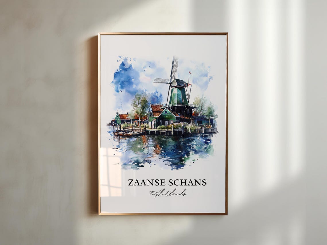 Zaanse Schans Netherlands Watercolor Windmill Canal Scene Poster - Image 5