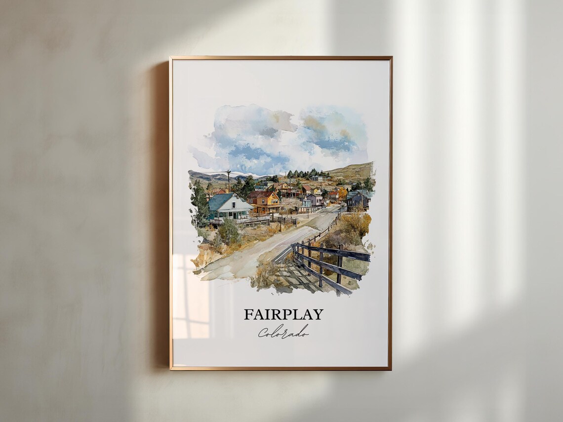 Fairplay Colorado Foothill Town Wooden Fence Watercolor Travel Poster - Image 5