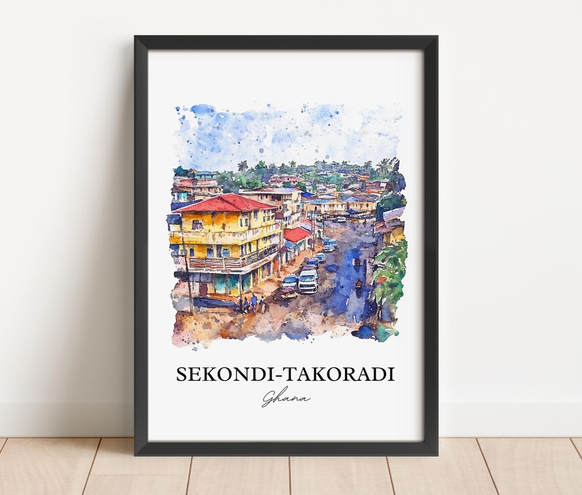 Sekondi-Takoradi Ghana Bustling Street Market Watercolor Poster - Image 4