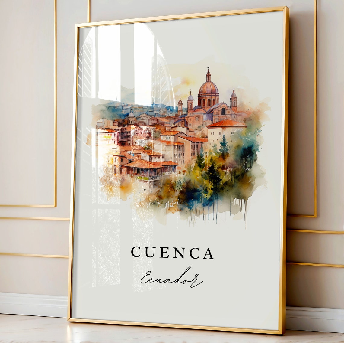 Cuenca Ecuador Cathedral Domes Old Town Hills Watercolor Poster - Image 4