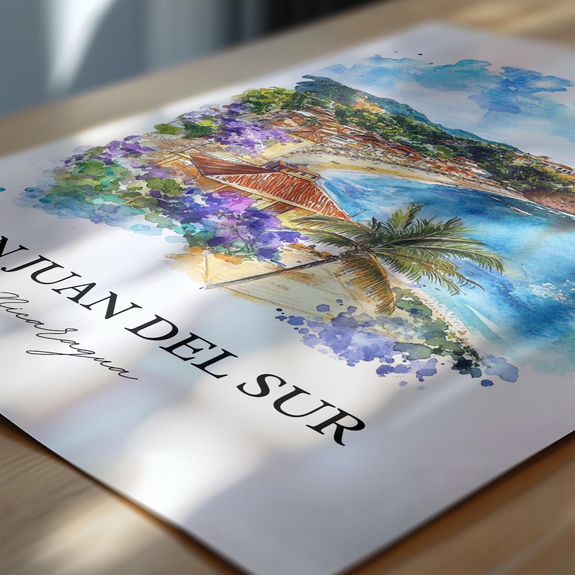 San Juan del Sur Nicaragua Watercolor Beach Bay Palm Travel Poster - Image 6