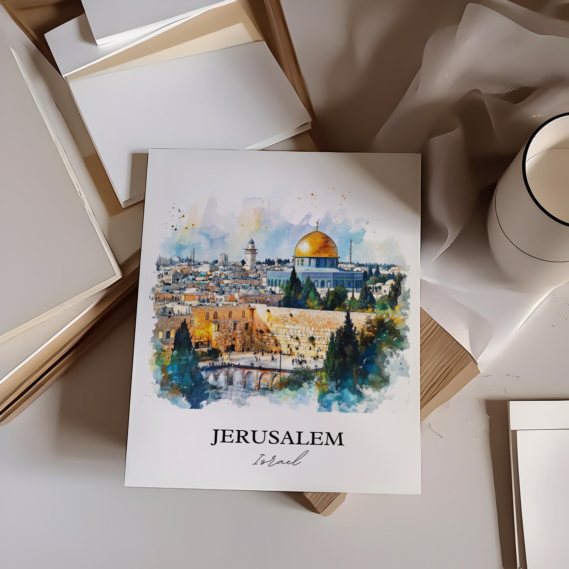Jerusalem Israel Watercolor Dome Old City Sacred Travel Poster - Image 4