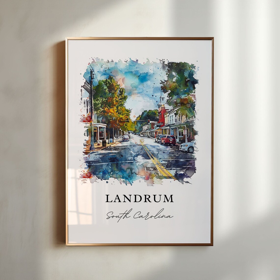 Landrum South Carolina Main Street Watercolor Travel Art Print