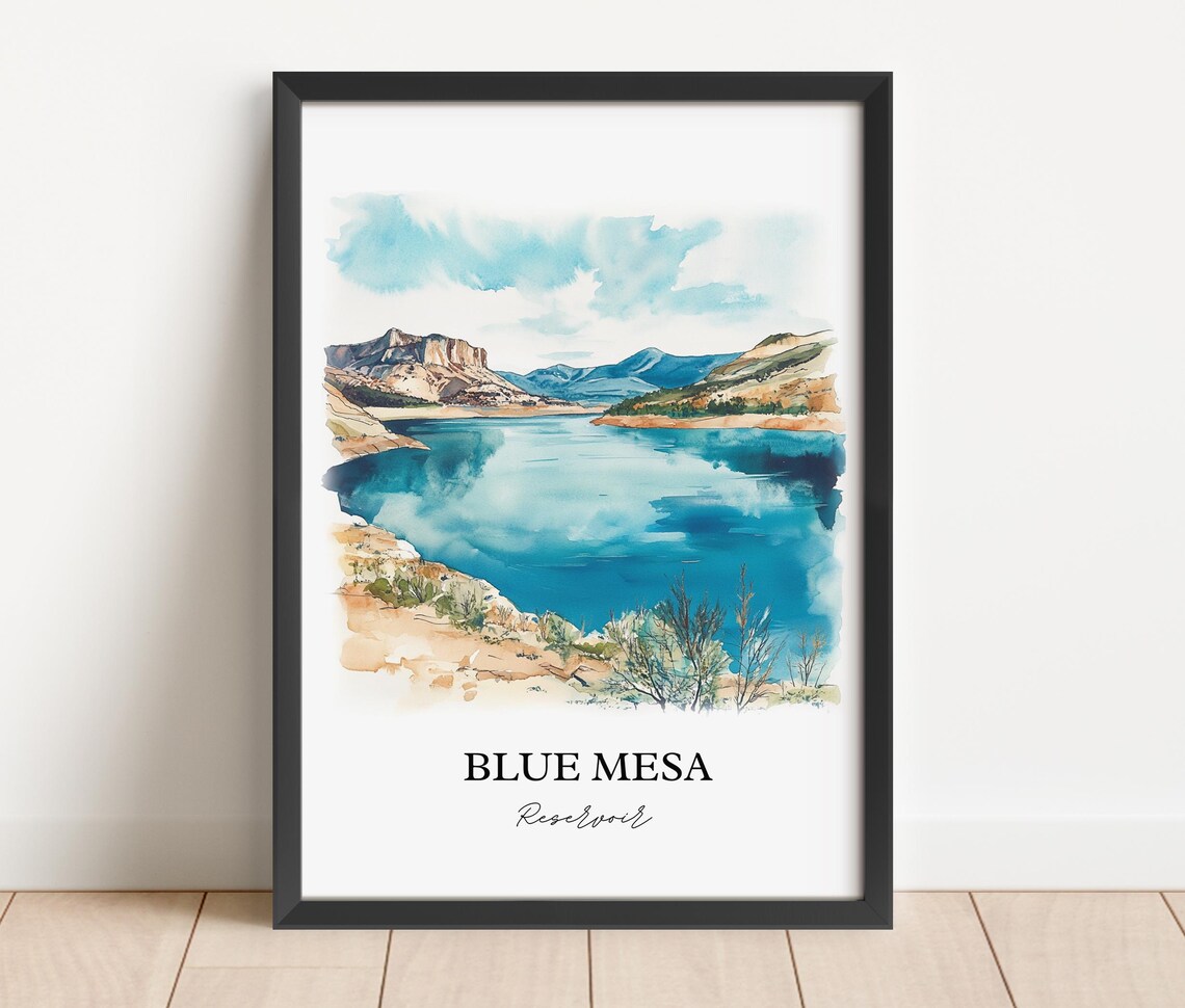 Blue Mesa Reservoir Turquoise Water Desert Mesas Watercolor Poster - Image 4