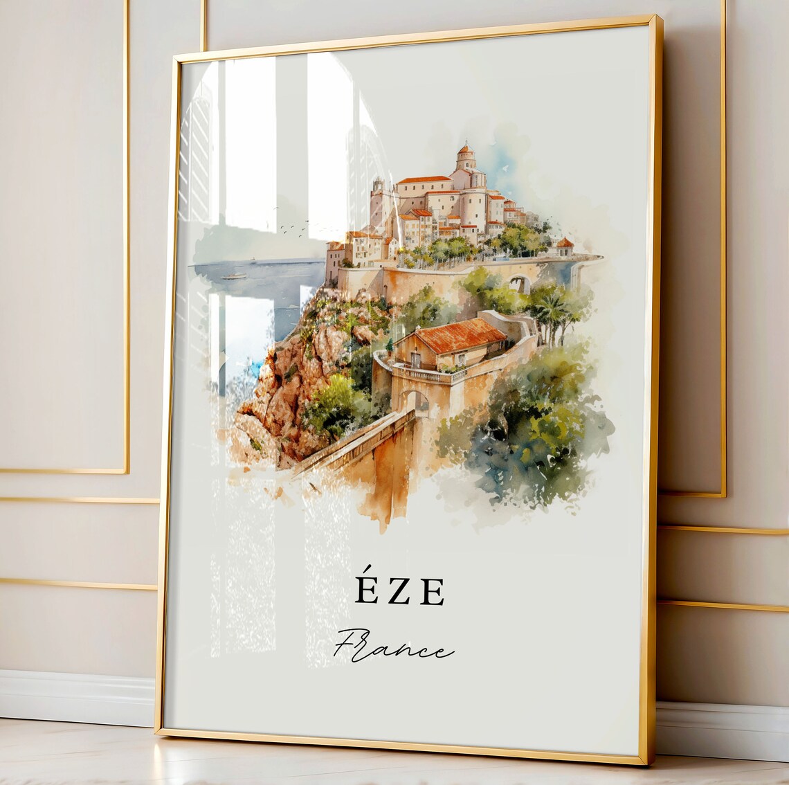 Eze France Cliffside Village Riviera Watercolor Travel Poster - Image 4