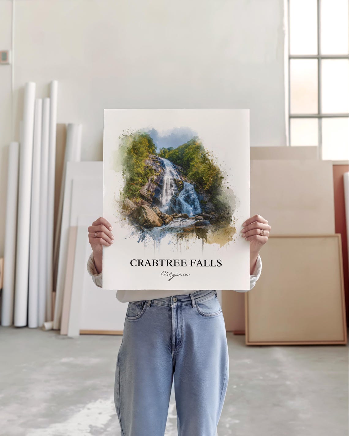 Crabtree Falls Virginia Tall Rock Face Cascade Watercolor Poster - Image 4